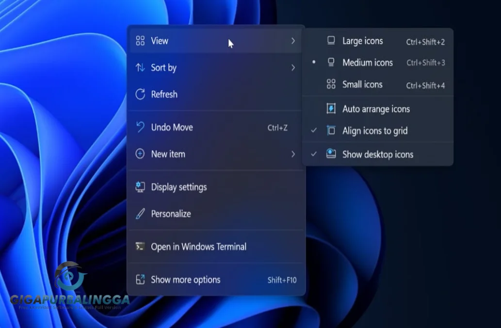 acrylic menus windows 11