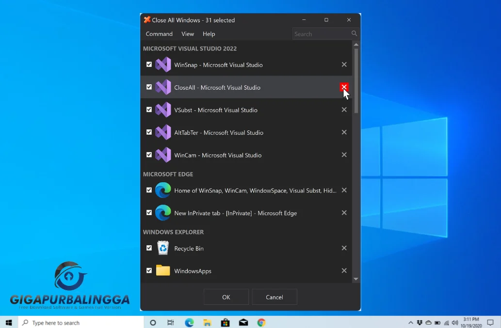 shortcut to close all windows